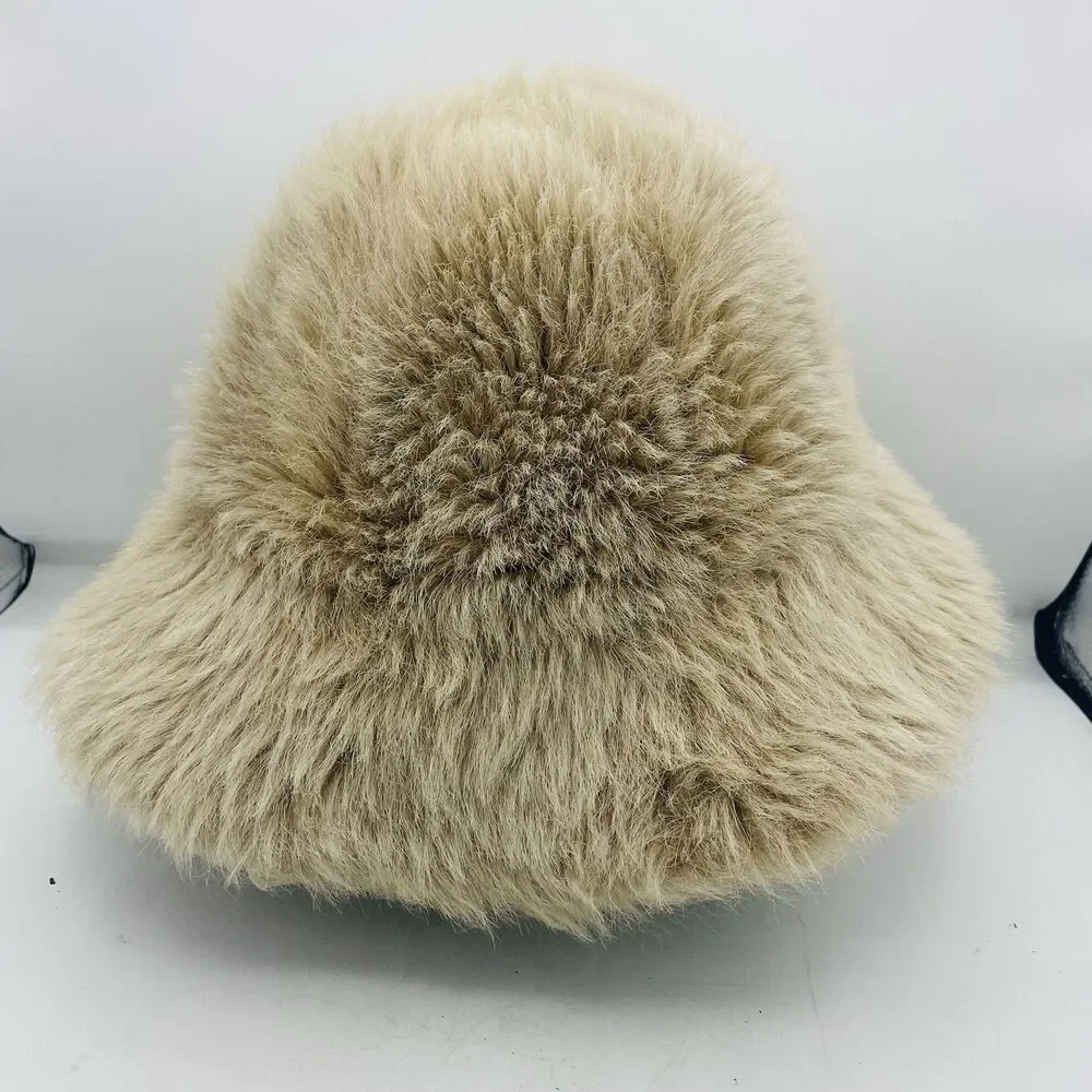 BETMAR New York Women’s Beige Bucket Hat Soft Winter Angora Rabbit Hair